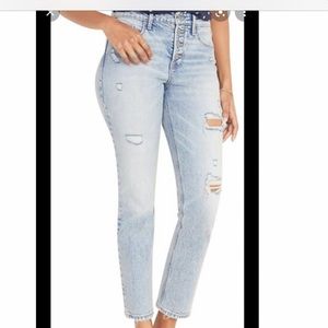 Old Navy High-Rise Distressed Button Fly Power Slim Straight Jeans
